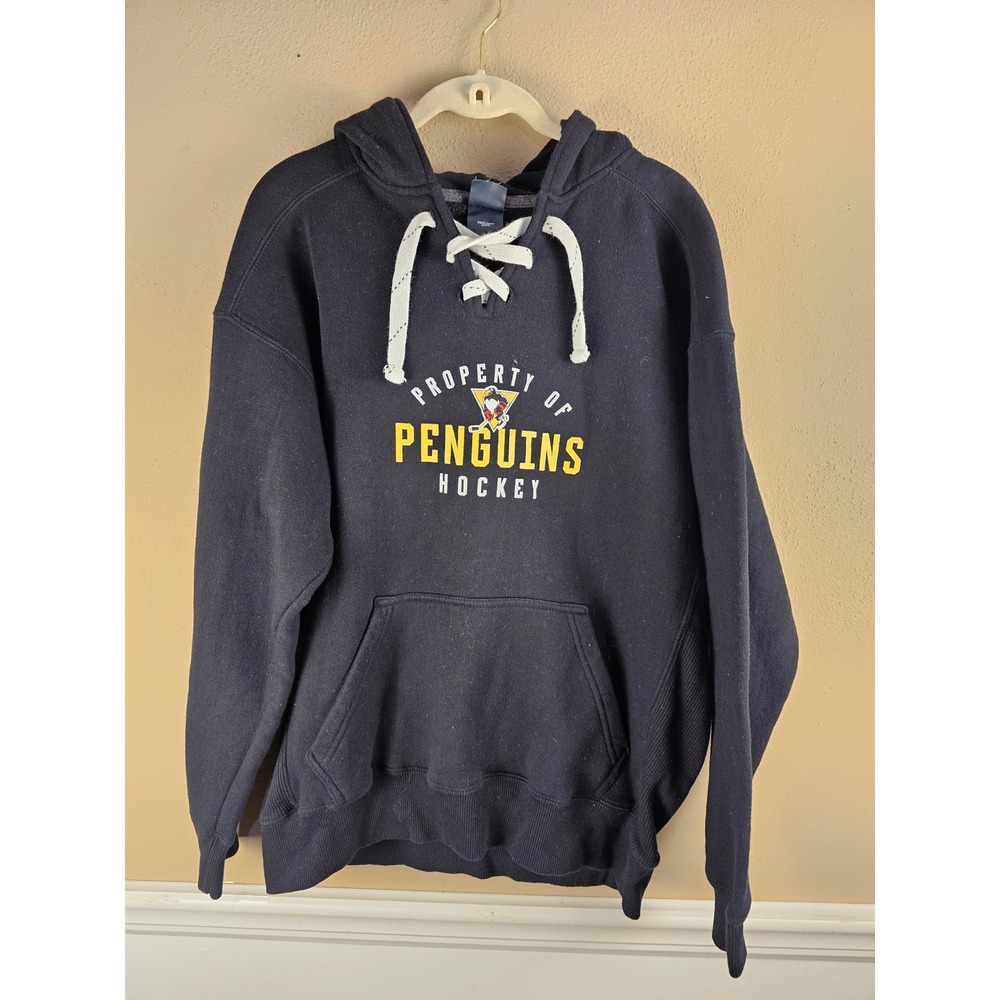 J America Mens Black‎ Pittsburgh Penguins Hockey Hoodie Large